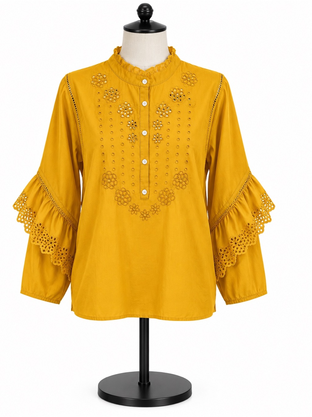 J.Crew Mustard Yellow Ruffle Sleeve Eyelet Blouse Size L New With Tags